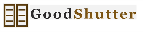 A logo-style graphic with a brown shutter icon on the left and the word 'GoodShutter' in dark gray and brown on a white background.