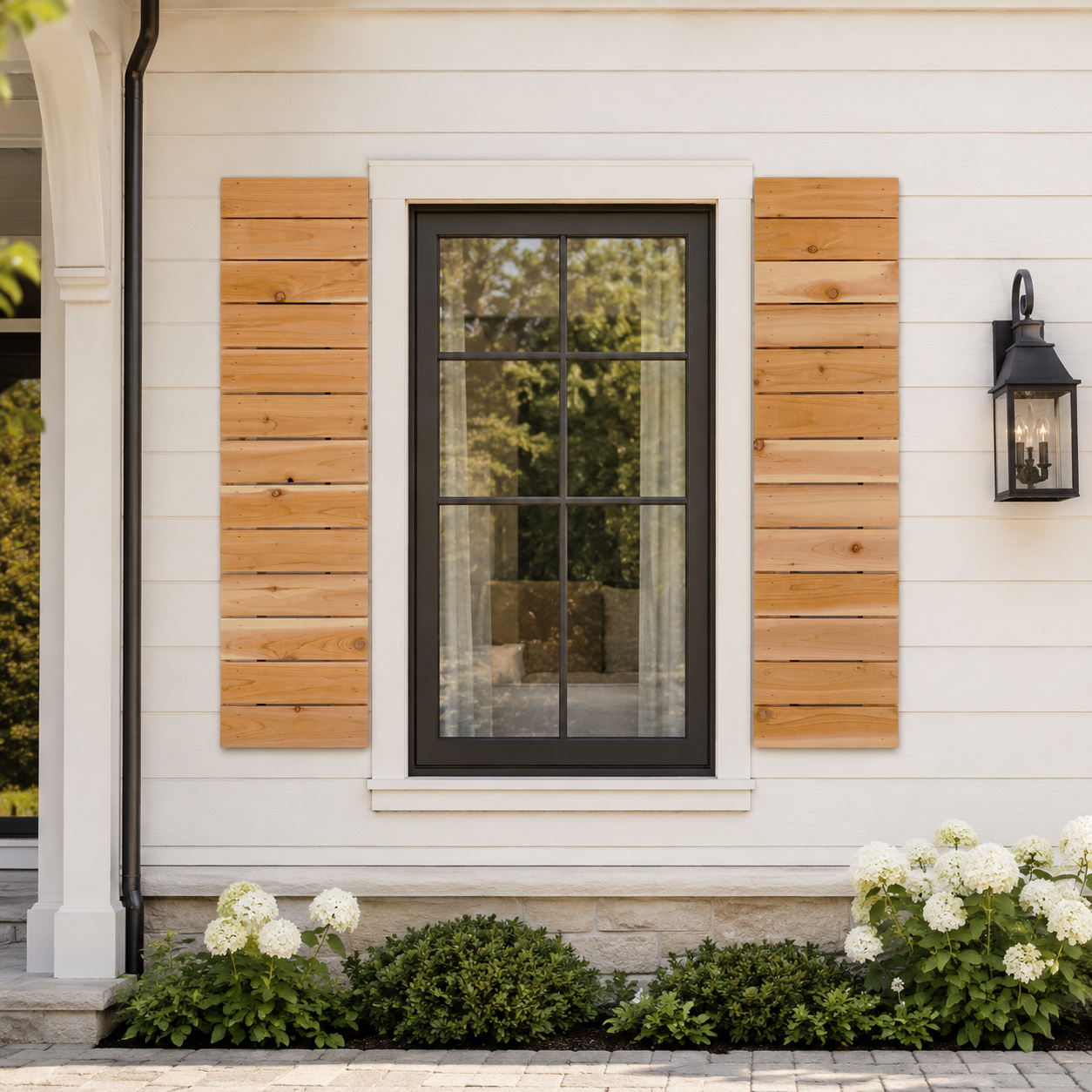 Horizontal Slat Exterior Wood Shutters - Cedar - Set of 2