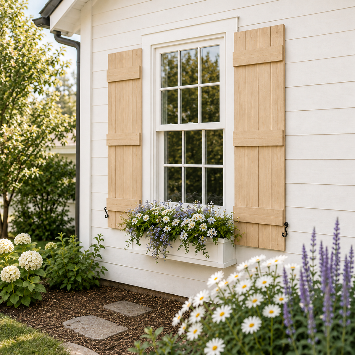 Traditional Board & Batten Exterior Wood Shutters - Cedar - Set of 2