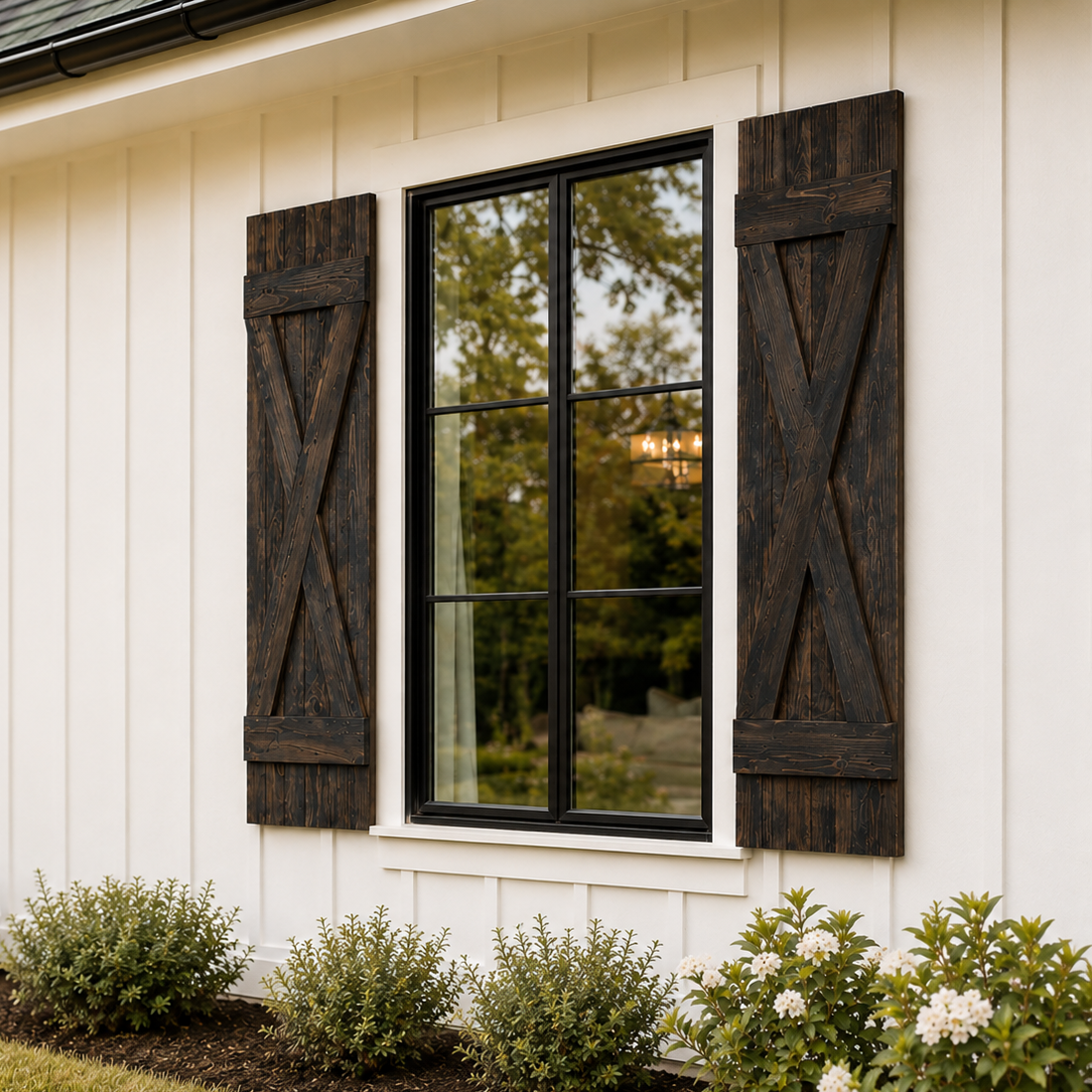 X-Bar Exterior Wood Shutters - Cedar - Set of 2